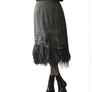 Vintage West 36 Grey Denim Embroidered Lace Fishtet Skirt M